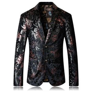 Mens Fashion Dress Blazers Tops floral Printed Jackets Coats Slim Fit Male Velvet Casual Blazer Stage Wear