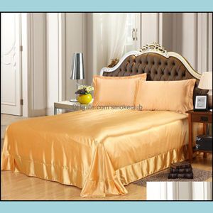 Bedding Sets Supplies Home Textiles & Garden Classic 95%Silk+5%Cotton Silk Satin Plain Solid Set Er Duvet Bedclothes Coffee Bed Sheet Black