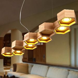 Trä Honeycomb Led Modern Hänglampa Inomhus Matsal Foyer Home Adornmen Light 110-240V