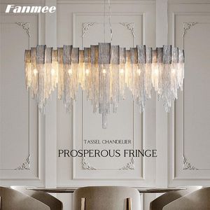 Chandeliers Italy Aluminum Tassel Chandelier Light LED E14 Nordic Minimalist Silver Chain Hanging Lamp Art Deco Kitchen Island Dining Table