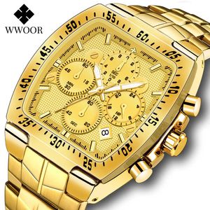 Wwoor Luxury Gold Square Squareウォッチメンズミリタリースポーツ石英防水腕時計ファッションクロノグラフRelogio Masculino 210527