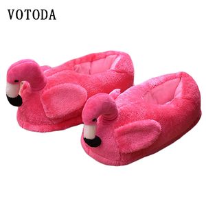 Vinter Varm Flamingo Tofflor Kvinnor Plush Slipper Härlig Bomull Tyg Hem Tofflor Tecknad Turkiet Inomhus Skor Pantuflas Mujer C0330