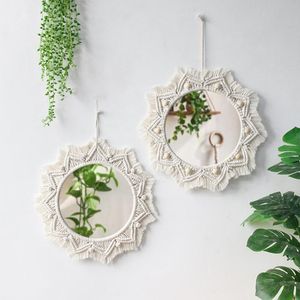 Speglar runt macrame spegel dekorativa vägg boho heminredning hängande för vardagsrum dekoration sovrum baby plantskola gåva