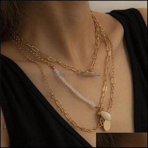 Pendant Necklaces & Pendants Jewelry European Rice Bead Shell Mti Layer Ot Buckle Clavicle Chain Women Geometric Gold Hip Hop Suit Necklace