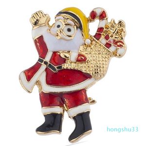 rhinestone Santa Claus Brooch Pin Fashion enamel Cute Merry Christmas Metal Brooches Pins Carnival Party Jewelry