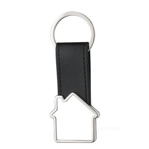 Personlig metall nyckelring favoriserar sublimering husform nyckelring med PU läder ring unika rektangel souvenir nyckel hängande zc811