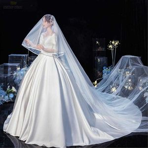 2T Satin Edge Wedding Veil Cover Face Brudslöjor med Comb Billiga Partihandel Pris 300 * 380 x0726