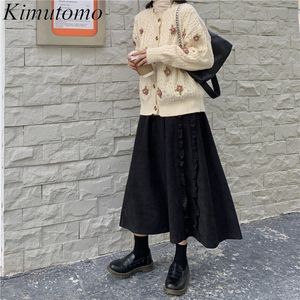 Kimutomo kvinnor corduroy kjolar höst vinter korea mode kvinnlig hög midja fuguns slim a-line kjolar outwear casual 210521