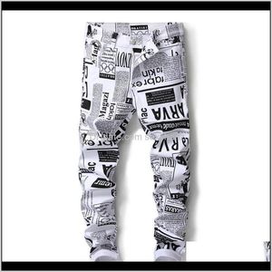 Mens Printed Pants Punk Style Gothic Black Painted Dj Club Night Slim Leg Cool White Jeans For Young Men Iwsod Zgevb