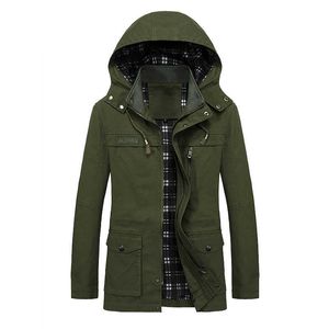 Primavera Outono Trench Coat Homens Militar Windbreaker Jaqueta Puro Algodão Plus Size Homens Casaco Lavado Casaco Outerwear 211011