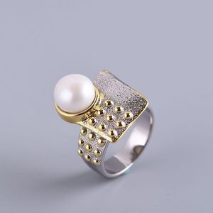 925 Ring Echte Perle großhandel-10mm Natürlicher Süßwasserperlenring Silber einstellbar Original Real S925 Solid Ringe für Frauen Schmuck Fine Cluster