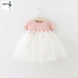 In magazzino Nuova vendita calda estiva maniche corte grande fiocco carino multicolore vestiti per ragazza bambini vestito compleanno Dresse per 1 2 3 bambino Q0716