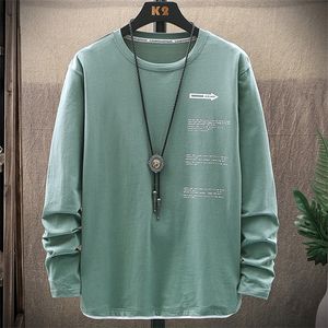 2021 Jesień ponadgabarytni mężczyźni Koszulki O-Neck Letter Drukowane Bawełniane T Shirt Długim Rękawem Casual Top Tees Plus Size 6XL 7XL 8XL 220214