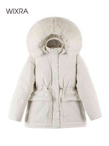 Wixra White Duck Down Płaszcz Stylowy Futro Collor Ciepła Zimowa Znosić Zipper Kurtki Z Kapturem Parkas Snow Coats 211130