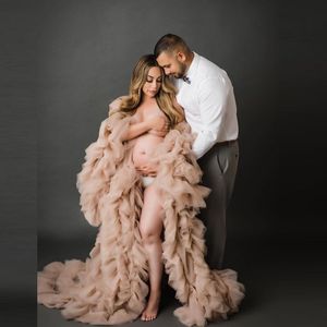 ロイヤルプフィー長袖ウエディングドレスRuffles Robe Tuletretedイブニングドレスプラスサイズパーティーローブ写真撮影Vestidos