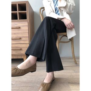 Split casual calças pretas primavera feminina cintura alta coreana e solta longa 210607
