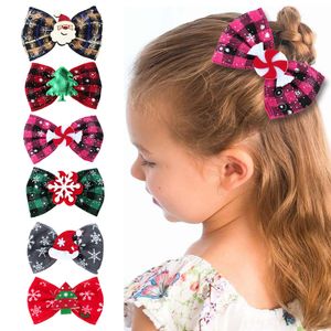 15835 Children Bowknot Christmas Barrette Snowflake Plaid Ribbon Girls Bow Hair Clip Hair Ornament Headwear Kids Barrettes