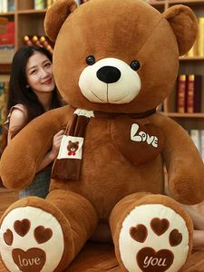 High Quality 80/100cm 4 Colors Teddy Bear with Scarf Stuffed Animals Bear Plush Toys Teddy Bear Doll Lovers Birthday Baby Gift Q0727