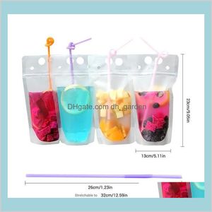 Other Drinkware Kitchen Dining Bar Home Garden 500Pcs Clear Drink Pouches Bags Zipper Standup Plastic Drinking Bag St With Holder Recl