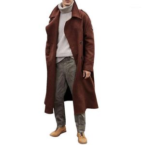 Wholesale long brown trench coat mens resale online - Men s Trench Coats Retro Blends Winter Coat Men Long Casual Brown Warm Wool Streetwear Jacket Outerwear
