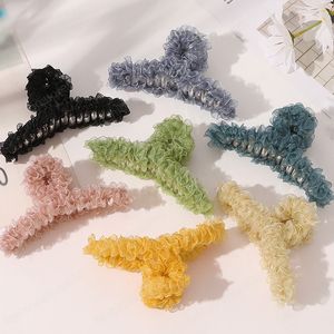 Koreanische geometrische Haarspangen Spitze Mesh Haar Krallen Klemmen flauschige Garn Haarnadel Candy Farbe Pferdeschwanz Fang Clip Haar Zubehör