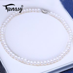 Fenasy Natural Freshwater Pearl Halsband för kvinnor Handgjorda uttalande Långt halsband Bröllopsmycken Hals Tillbehör