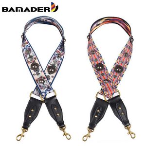 BAMADER lona mujer hombro correa remache Lnk pintura bolso correas étnico ancho bolso correa ajustable bolso de cuero accesorios 210624