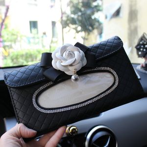 White Flower Towel Sets Sun Visor Tissue Box Holder Auto Interior Storage Decoration Car Accessories