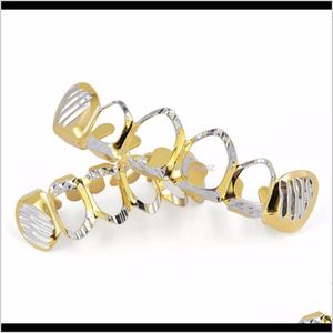 Grillz, Dental Body Drop Delivery 2021 Gold Sier Hollow Open Dlampnd Cut 6 Top Bottom Grills Denti Caps Tooth Hip Hop Grillz Set Party Jewe