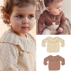 Autumn Winter Brand Kids Sweaters for Girls Cute Hollow Out Knit Pullover Baby Child Fashion Cotton Tops Clothes 211201