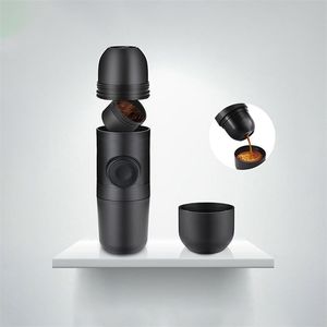 Bärbar mini kaffemaskin Manuell handhållen tryck Espresso multifunktionsverkare för utomhus resenär kontor 210423