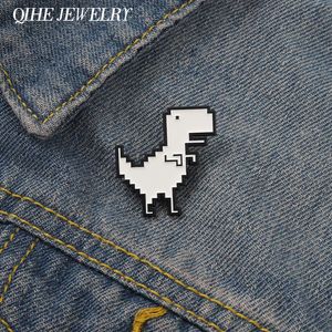 Pixel Dinosaur Enamel Pins Cute Brooch White Animal Cartoon Badge Brooch Lapel Clothes Sweater Backpack Women Kids Funny Wholesale Jewelry Gift