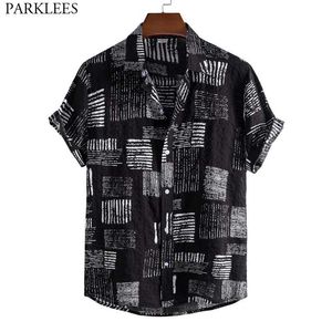 Funky Black Hawaiian Aloha Shirt For Men 2021 Summer Short Sleeve Casual Button Down Beach Shirts Mens Party Vacation Clothing Men's