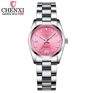 Chenxiファッションピンクのダイヤル時計女性2021高品質クォーツ時計エレガントなドレスレディースステンレススチール腕時計XFCS Q0524