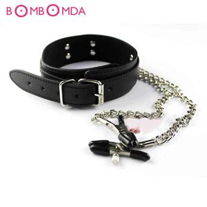 Nxy Sex Adult Toy Slave Collar & Nipple Clamps Leather Necklace Games Products for Woman Bdsm Bondage Erotic Toys Couples O3 1225