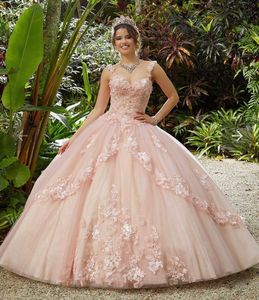 Princess Pink Quinceanera vestito dolce 16 abito da ballo 2022 Appliques paillettes perle fiode senza schienale vestidos de 15 abiti per quinceanera