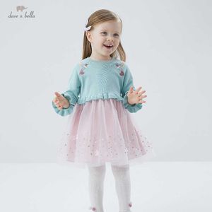 DBS16608 dave bella spring baby girl's cute cartoon embroidery dress children fashion party dress kids infant lolita clothes Q0716