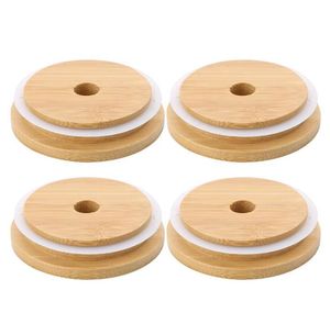 Bamboo Mason JARS LIDS 70 мм 88 мм Широкий рот Мейсон банки с питьевой соломенной дырой Мейс баночки