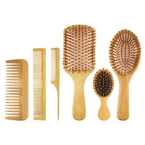 Natural Bamboo Paddle Hair Brush Comb Improve Hair Growth Air Cushion Combs For Scalp Massage Anti-Static No Hair Tangle Comb