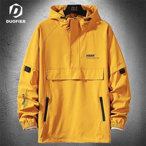 Erkek Ceket Bahar Sonbahar Trendy Ince Kazak Kapüşonlu Hip Hop Streetwear Erkek Rahat Ceket Sarı Su Geçirmez Rüzgarlık 211126