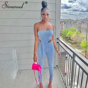 Simenual gerafftes asymmetrisches Top und Hose zweiteilige Sets Strap Bodycon Sommer 2021 Mode Geburtstag Frauen Co-Ord Outfits Clubwear Y0625