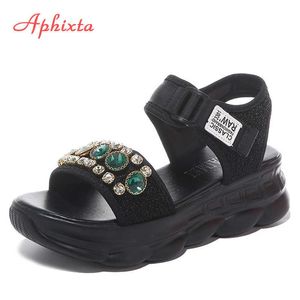 Aphixta Sequined Cloth Platform Sandals Women Diamond Crystals Height Increasing Shoes Women Leather Summer Beach Woman Sandal Y0721