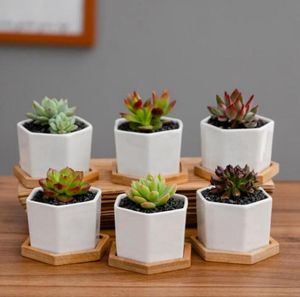 Vasos de cerâmica Bonsai Mini Porcelana Branca Flowerpots Suculentas jardim Indoor Home Berçário Plantadores com Chassis Mar Navio WMQ1028