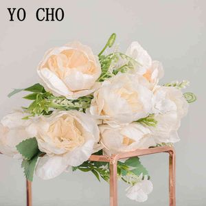 Kadınlar için Hediyeler Yo Cho Bloom Yapay Sahte Peonies İpek Çiçekler Buket Düğün Ev Dekorasyonu Mavi Sahte Çiçekler 7 Baş Şakayık