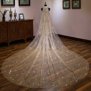 Beauty-Emily 2021 Nova Moda Véus de Noiva de Luxo para Noivas Golden Color Lantejoulas Cristal Big Bridal Veils Casamento Acessórios X0726