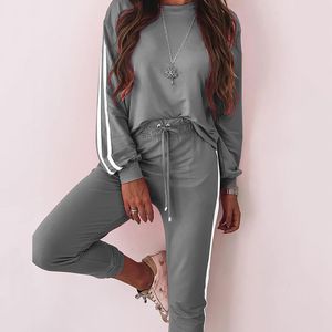 Осенние дамы потного костюма набор полоса Sudaderas Para Mujer runging Femme Pantalon Chandal два частя наборы падения наряды женщин 2xL Y0625