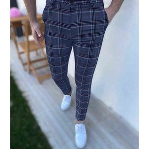 Spring Autumn Man Casual Plaid Suit Pants Business Work Formal Pants for Men Dress Pants Men Slim Fit Trousers Mens Clothing Y220308