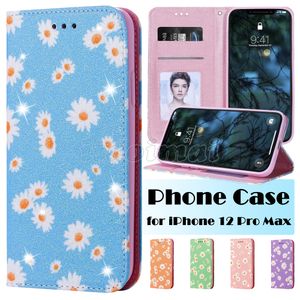 Magnetic Wallet Phone Cases for iPhone 13 12 11 Pro Max XR XS X 7 8 Plus - Chrysanthemum Pattern PU Leather Flip Kickstand Cover Case with Card Slots