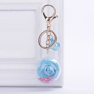 Fashion Ball Cekiny Glitter Rose Brelok Wisiorek Przezroczysty Plastikowy Wieczny Kwiat Klucz Łańcuch Kobiety Samochód Torebka Keyring