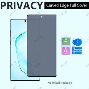 Prywatność Anti-Glare Anti-Curs-Curved Pełny ekran Ochraniacze Hartowane Szkło dla Samsung S21 S21Plus S21ultra Note 20 S20 Ultra Plus S10 S8 S9 Note10 Note8 Note9